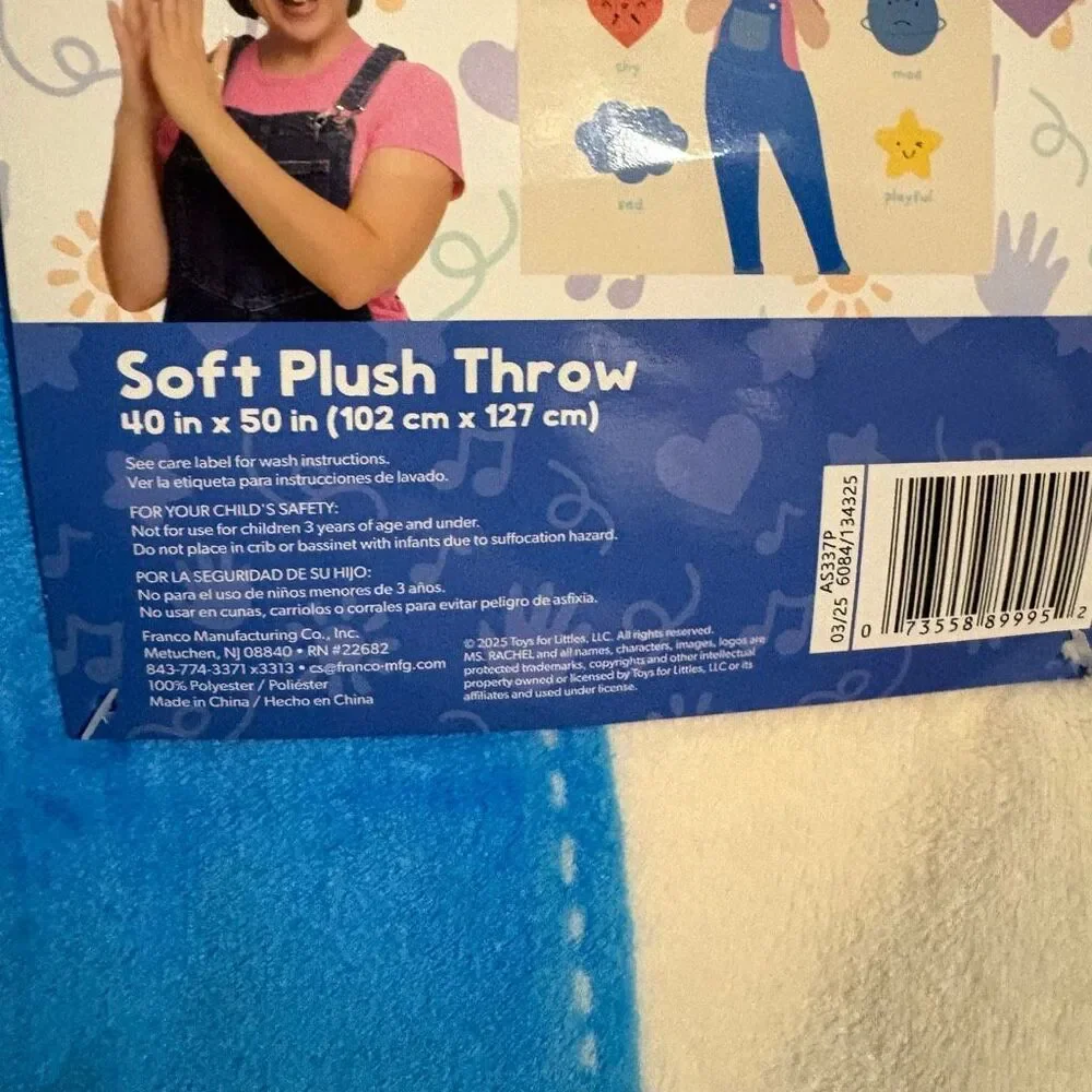 Ms. Rachel Educational Adventures Throw 40 x 50 in by Franco Mixed Emotions NWT
